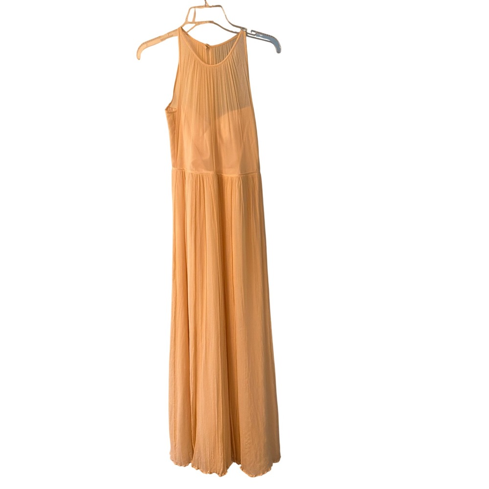 J.Crew Maxi Dress Peach 100% Silk Crinkle Chiffon Halter Pleated 05803 Size 4